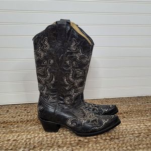 Corral Black Leather Crystal Embelished Western Cowboy Cowgirl Boots